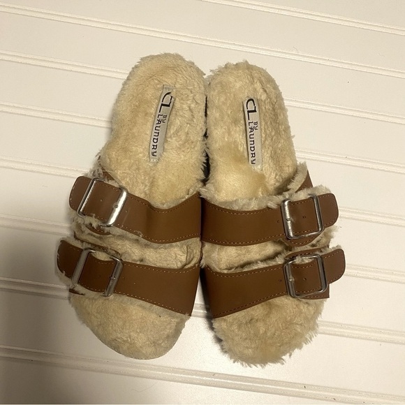 CL by Laundry Women’s Sandals with Fur Insoles Size 37/6.5 Brown - Picture 1 of 7